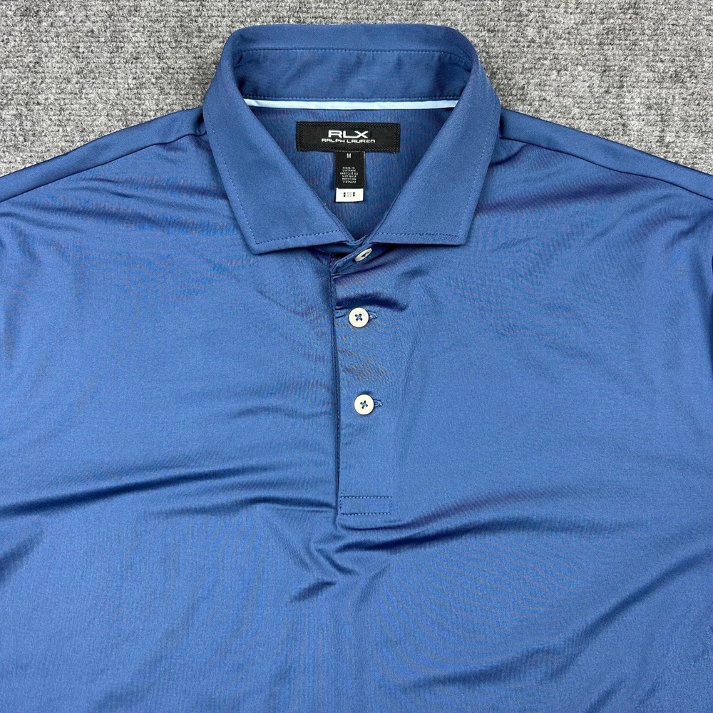 RLX Ralph Lauren Polo Shirt Men M Blue B1G Logo Performance Short Sleeve Stretch